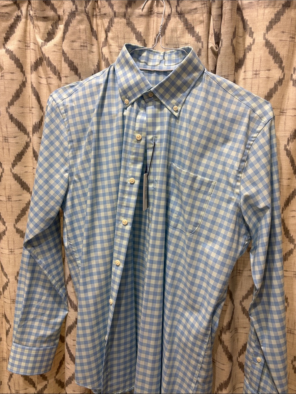 Peter Millar Light Blue and White Gingham Button-Down Shirt